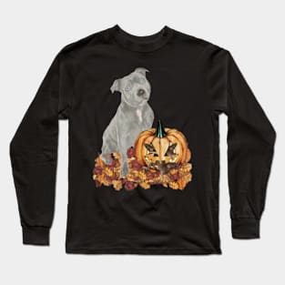 Staffordshire Bull Terrier Halloween Scene Long Sleeve T-Shirt